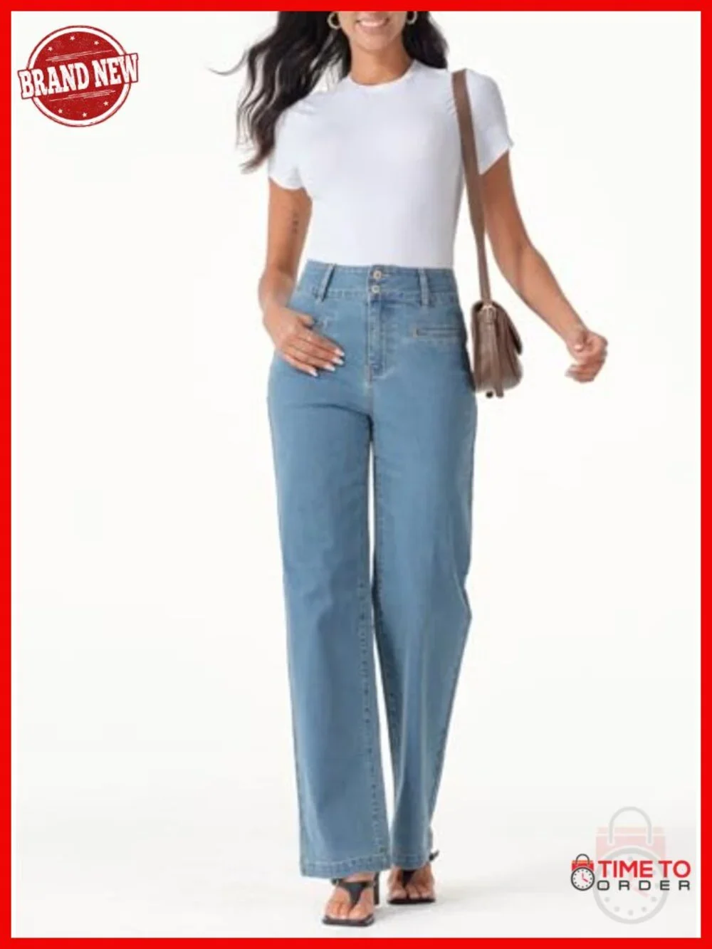 High Waisted Straight Leg Stretchy Jeans Trendy Wide Leg Denim Pants